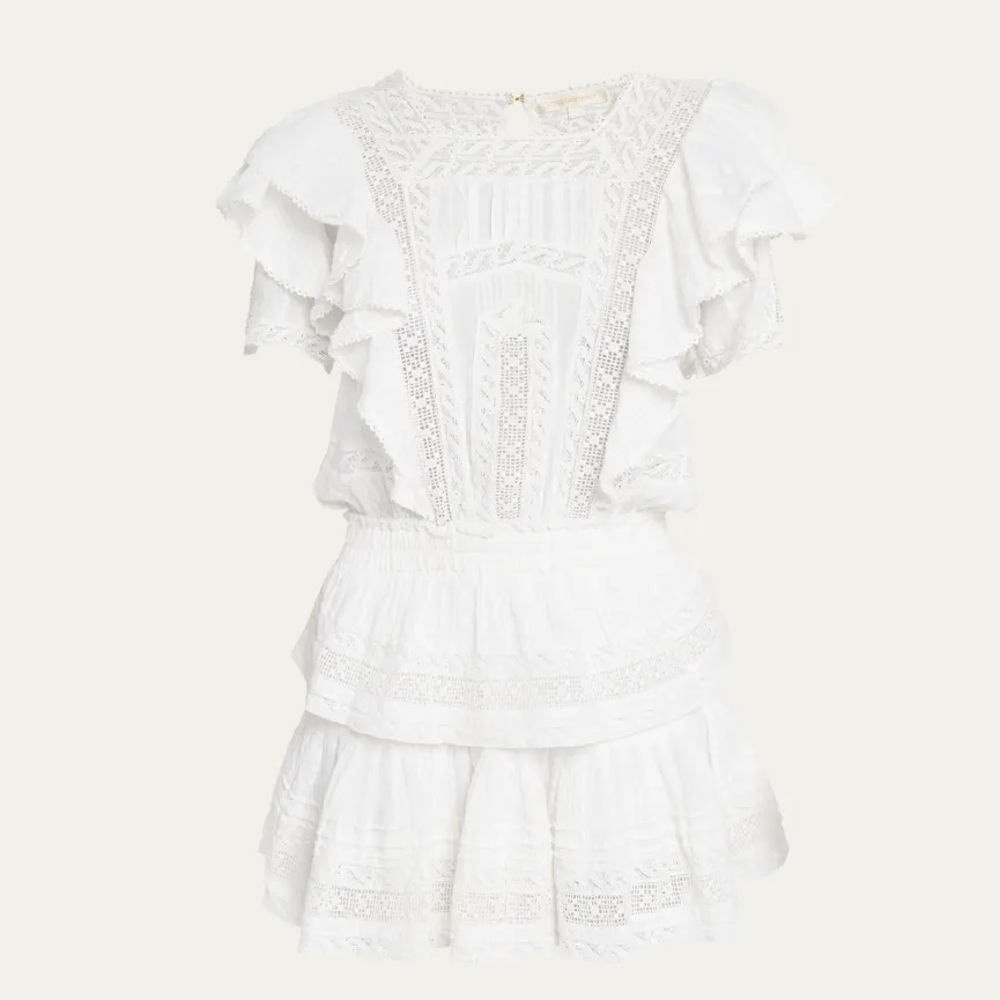 LOVESHACKFANCY STELLA MINI RUFFLE DRESS Antique White Size Large - Picture 16 of 16